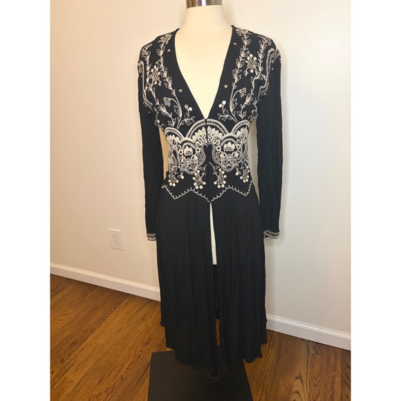 Free People Sweaters - Free People Highline Skyline Maxi Top Black Embroidered Sequin Boho Festival S